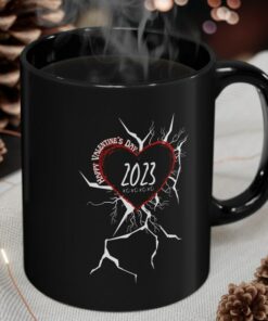 Cool Cracked Valentines Mug Gift With Red Heart 2023 Black Mug By Bunnypuppymimi