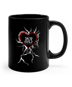 Cool Cracked Valentines Mug Gift With Red Heart 2023 Black Mug By Bunnypuppymimi