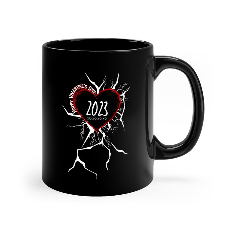Cool Cracked Valentines Mug Gift With Red Heart 2023 Black Mug By Bunnypuppymimi