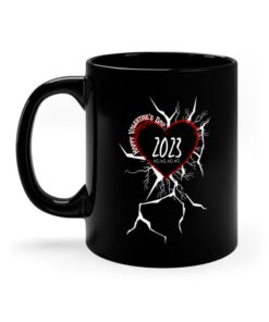 Cool Cracked Valentines Mug Gift With Red Heart 2023 Black Mug By Bunnypuppymimi