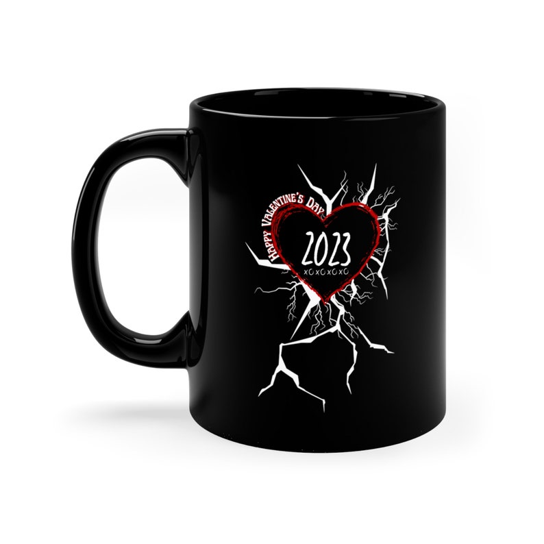Cool Cracked Valentines Mug Gift With Red Heart 2023 Black Mug By Bunnypuppymimi