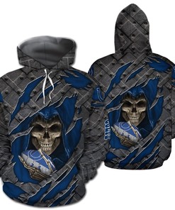 Cracked Metal Indianapolis Colts Skull 3D All Over Print Hoodie With Zipper