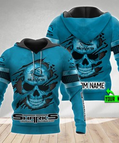Cronulla Sutherland Sharks Nrl Skull Custom Name 3D All Over Print Hoodie