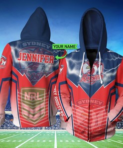 Custom 3D All Over Printed Sydney Roosters Hoodie Show Your Team Pride With Personalized Lightning New Nrl Design