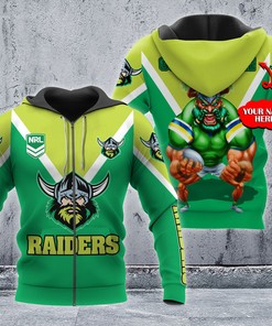 Custom 3D Hoodie Canberra Raiders Nrl Mascot Custom Name 3D All Over Print Zip Up Hoodie Option