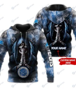 Custom 3D Hoodie Detroit Lions Skull Nfl Custom Name 3D All Over Print Zip Up Hoodie Option