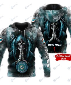 Custom 3D Hoodie Miami Dolphins Skull Nfl Custom Name 3D All Over Print Hoodie
