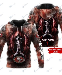 Custom 3D Hoodie San Francisco 49Ers Skull Nfl Custom Name 3D All Over Print Zip Up Hoodie Option