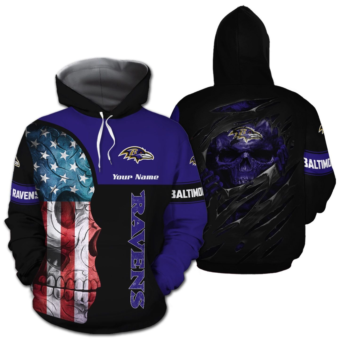 Custom Baltimore Ravens Custom Design Personalized 3D All Over Print Zip Hoodie Perfect Gift For Nfl Fans
