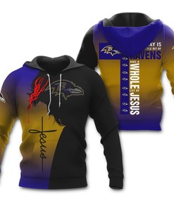 Custom Baltimore Ravens Jesus 3D All Over Print Zip Hoodie Perfect Gift For Nfl Fans And Team Supporters.