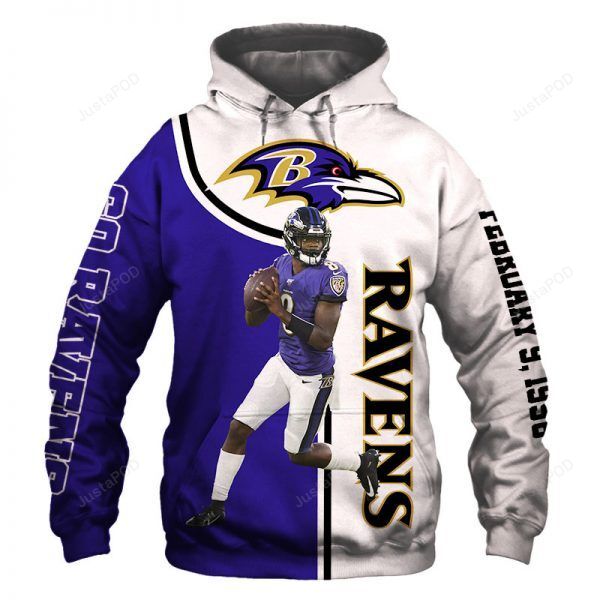 Custom Baltimore Ravens Nfl 8 Lamar Jackson 3D All Over Print Hoodie Perfect Gifts For Football Fans