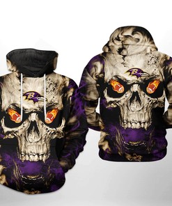 Custom Baltimore Ravens Nfl Skull Team 3D All Over Print Zip Up Hoodie Perfect Gifts For Football Fans
