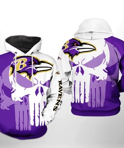 Custom Baltimore Ravens Nfl Team Skull 3D All Over Print Zip Up Hoodie Perfect Gifts For Football Fans