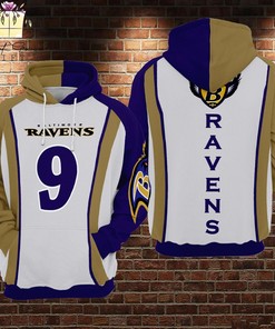Custom Baltimore Ravens Nfl White Baltimore Ravens 3D Printed Pull Over Zip Up Hoodie Perfect Gifts For Football Fans