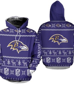 Custom Baltimore Ravens Ugly Sweatshirt Christmas 3D All Over Print Zip Hoodie Perfect Gifts For Football Fans