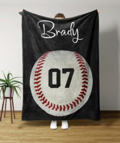 Custom Baseball Blanket With Name And Number, Baseball'S Lover Gift