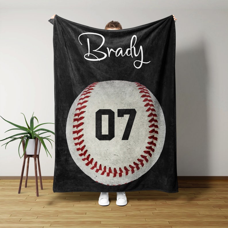 Custom Baseball Blanket With Name And Number, Baseball'S Lover Gift
