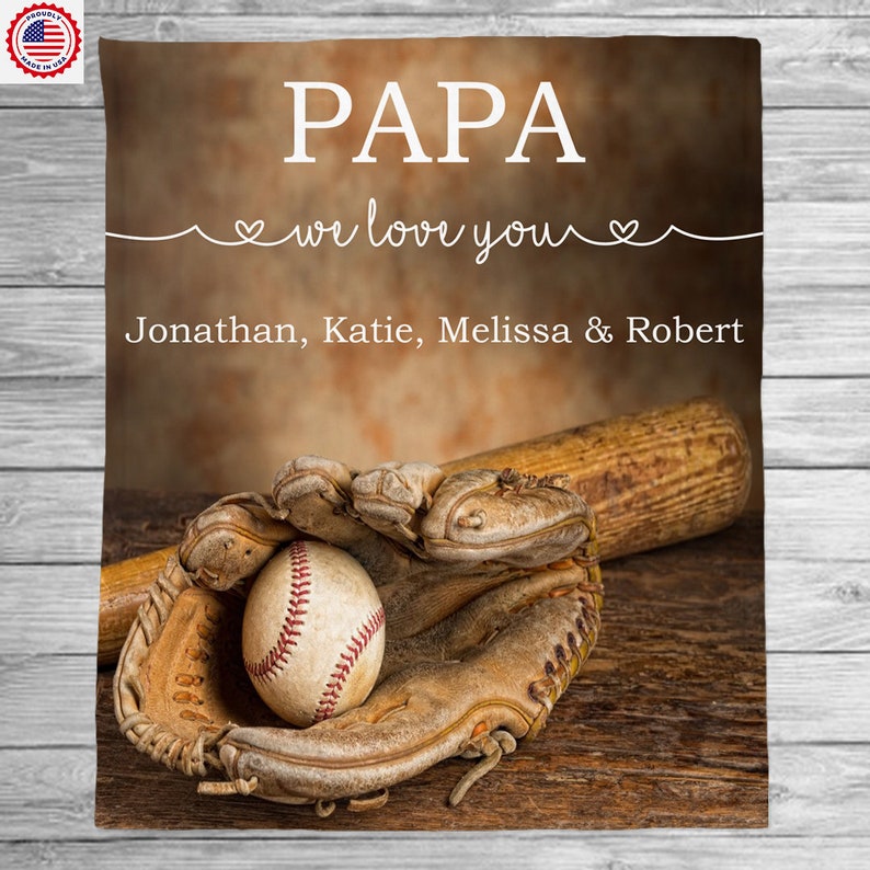 Custom Baseball Name Blanket, Gift For Dad,Gift For Grandpa