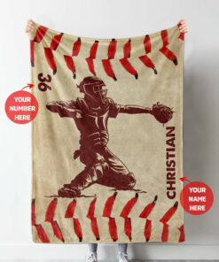 Custom Blanket With Names, Baseball Player, Gifts For Boys, Kids