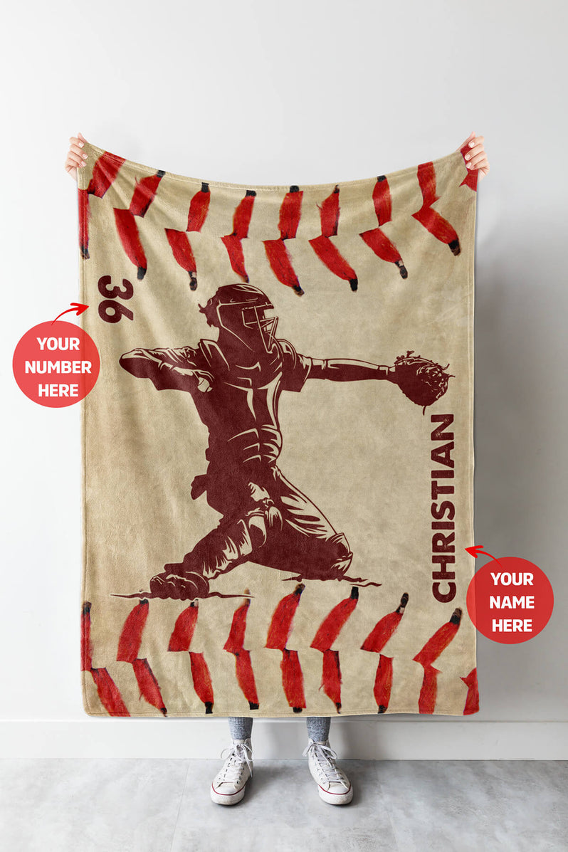 Custom Blanket With Names, Baseball Player, Gifts For Boys, Kids