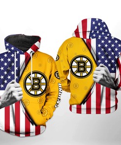 Custom Boston Bruins Nhl Us Flag Unisex 3D All Over Print Zip Up Hoodie Perfect Gift For Hockey Fans