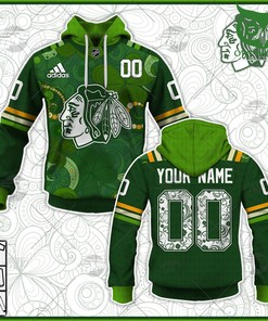 Custom Chicago Blackhawks St. Patrick'S Day Jersey 2022 All Over Print Zip Up Hoodie