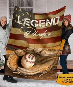 Custom Name And Number Baseball Blanket, Fleece Sherpa Ball Blanket