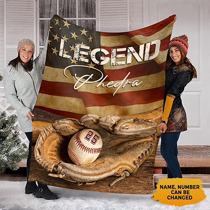 Custom Name And Number Baseball Blanket, Fleece Sherpa Ball Blanket
