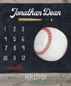 Custom Name Baby Boy Personalized Baseball Milestone Blanket, Boy Growth Blanket