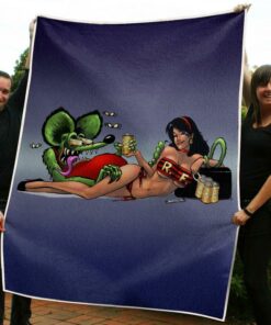 Custom Rat Fink And Pinup Girl Hot Rod Garage Blanket