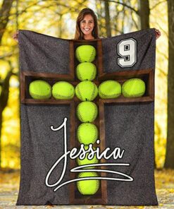 Custom Softball Cross Ball Personalized Name Number Blanket, Warm, Blanket Sofa