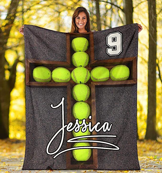 Custom Softball Cross Ball Personalized Name Number Blanket, Warm, Blanket Sofa