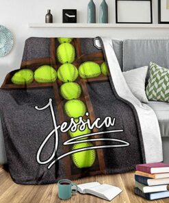 Custom Softball Cross Ball Personalized Name Number Blanket, Warm, Blanket Sofa
