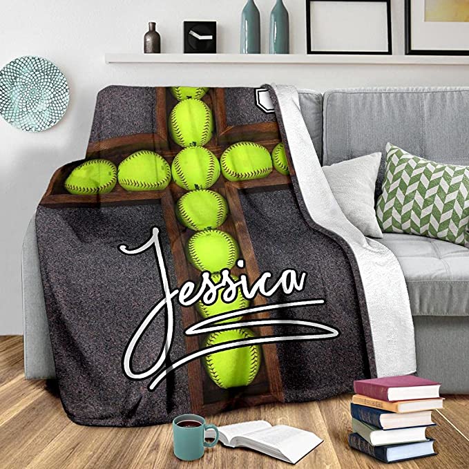 Custom Softball Cross Ball Personalized Name Number Blanket, Warm, Blanket Sofa