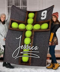 Custom Softball Cross Ball Personalized Name Number Blanket, Warm, Blanket Sofa