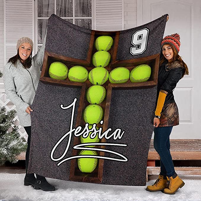 Custom Softball Cross Ball Personalized Name Number Blanket, Warm, Blanket Sofa