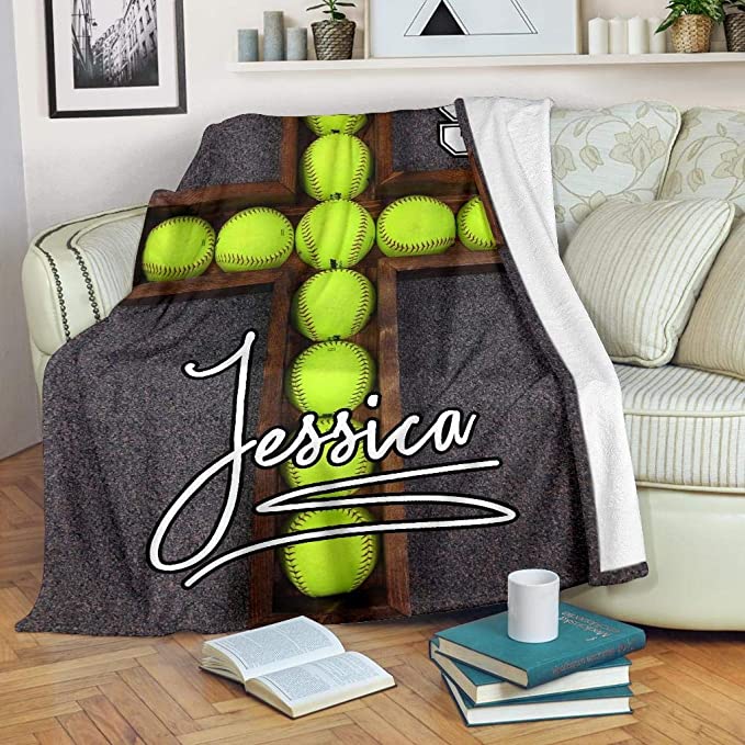 Custom Softball Cross Ball Personalized Name Number Blanket, Warm, Blanket Sofa