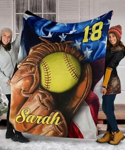 Custom Softball Glove Flag Usa American Personalized Name Number Blanket