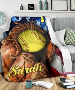 Custom Softball Glove Flag Usa American Personalized Name Number Blanket