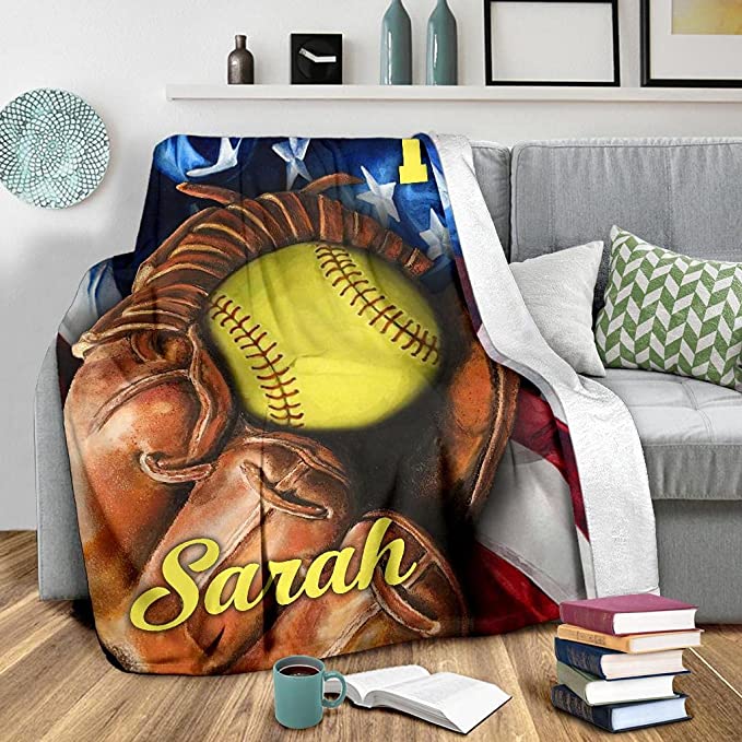 Custom Softball Glove Flag Usa American Personalized Name Number Blanket