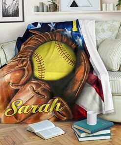 Custom Softball Glove Flag Usa American Personalized Name Number Blanket