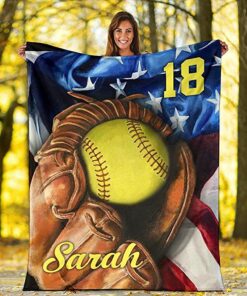 Custom Softball Glove Flag Usa American Personalized Name Number Blanket