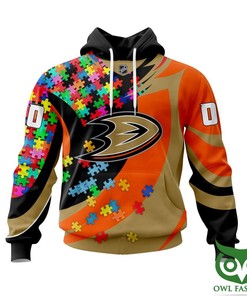 Customizable Anaheim Ducks Autism Awareness 3D All Over Print Zip Up Hoodie Option With Personalized Name And Number