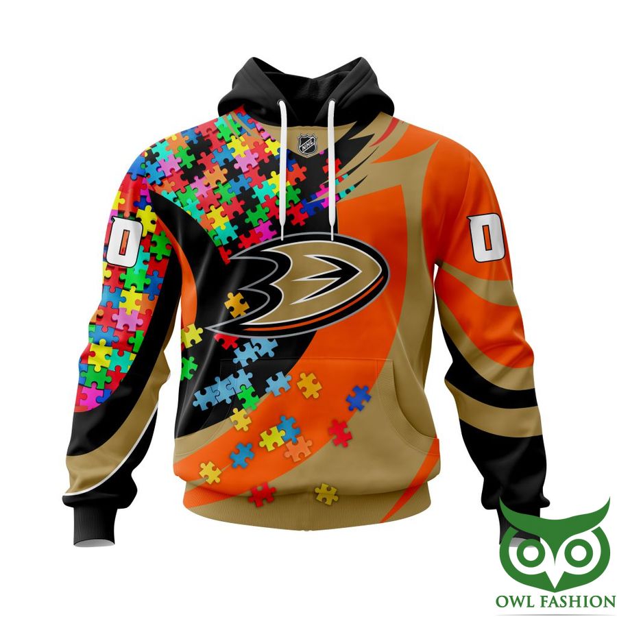 Customizable Anaheim Ducks Autism Awareness 3D All Over Print Zip Up Hoodie Option With Personalized Name And Number