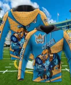 Customized 3D Printed Gold Coast Titans Hoodie With Mascot Kc Nrl Zip Up Hoodie