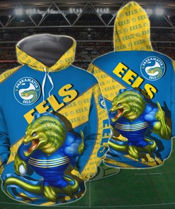 Customized 3D Printed Parramatta Eels Hoodie With Mascot Kc Nrl Hoodie