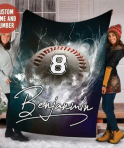 Customized Blanket For Baseball Player With Number On Ball