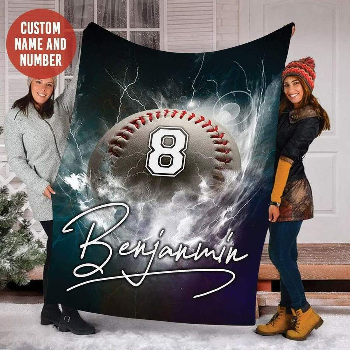 Customized Blanket For Baseball Player With Number On Ball