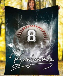 Customized Blanket For Baseball Player With Number On Ball