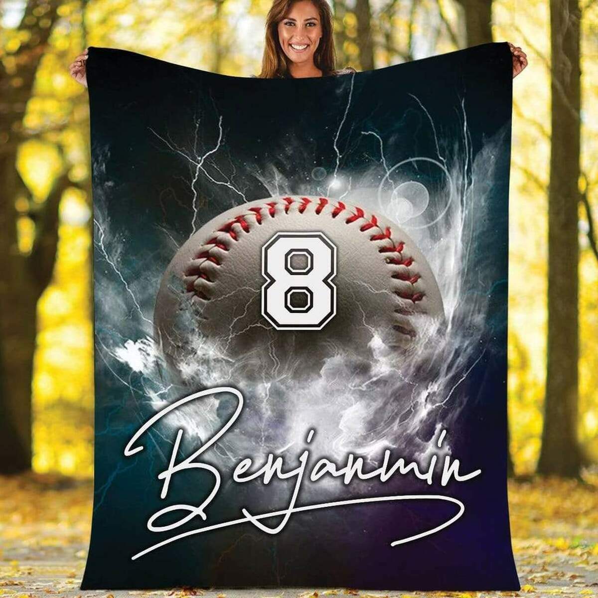 Customized Blanket For Baseball Player With Number On Ball